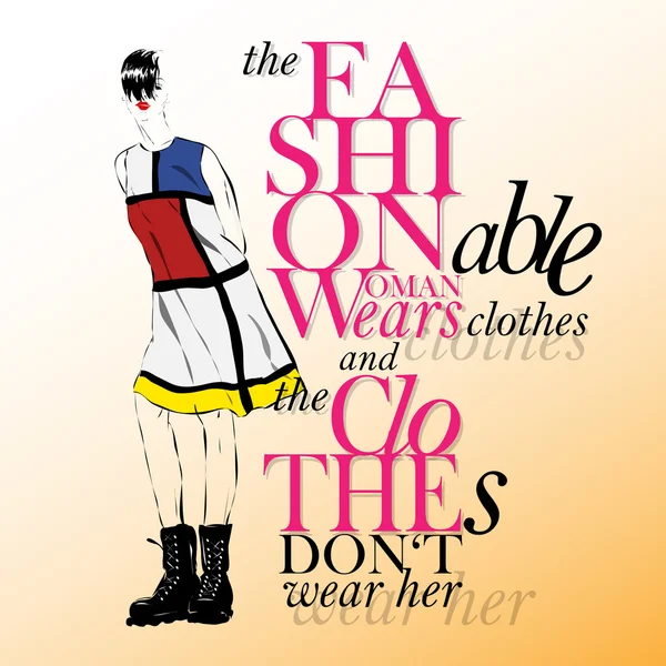 Fashion citat med moderne pige i en kjole – Stock-vektor
