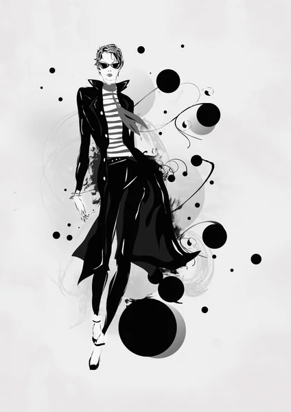 Fashion girl in sketch-style. — Stock Photo, Image