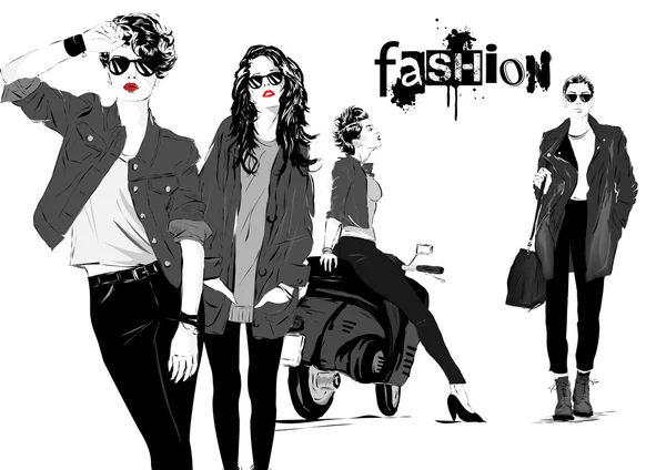 Fashion girl in sketch-style. — Stock Vector