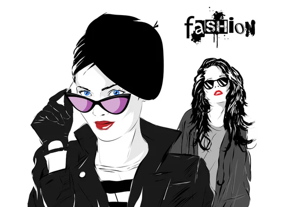 Fashion girl in sketch-style. — Stock Vector