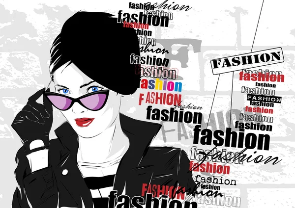 Fashion girl in sketch-style. — Stock Vector