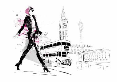 Fashion girl in sketch-style. clipart