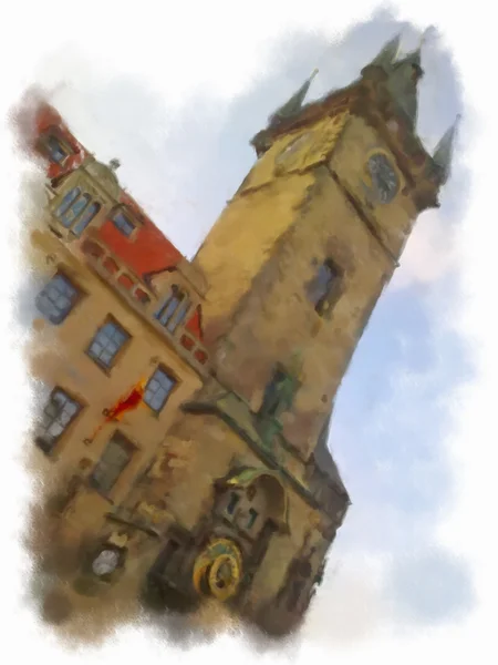 Praag gemaakt in aquarel stijl — Stockfoto