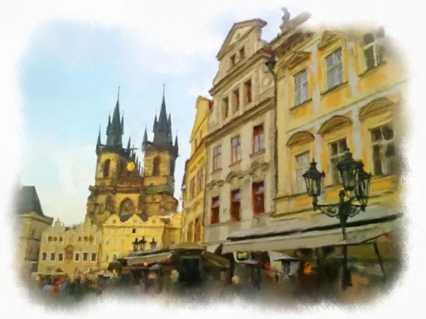 Praga feita em estilo aquarela — Fotografia de Stock