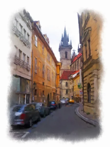 Praag gemaakt in aquarel stijl — Stockfoto