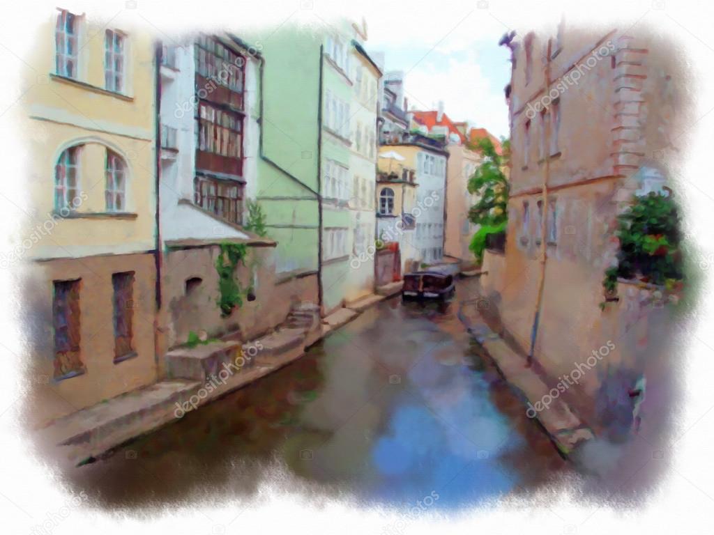 Prague made in watercolor style