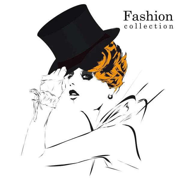 Fashion girl in sketch-style. — Stock Vector