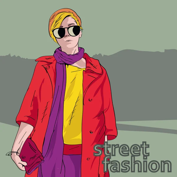 Chica de moda en estilo de boceto . — Vector de stock