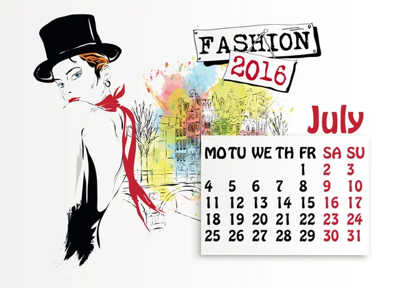 Kalender dengan gadis fashion . - Stok Vektor