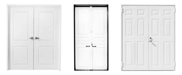 Bílé Dřevěné Dveře Izolované Bílém Pozadí — Stock fotografie