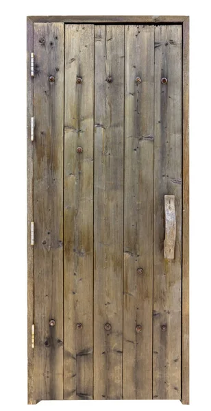Starověké Dřevěné Dveře Bílé Zdi Ořezávání Stezka — Stock fotografie