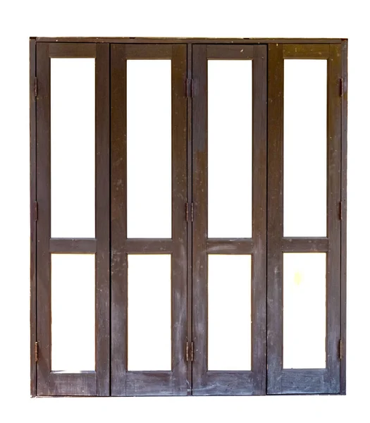 Старая Коричневая Деревянная Дверь Изолирована Белом Фоне Вырезая Дорожку — стоковое фото