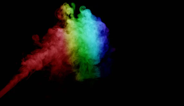 Abstract Smoke Isolated Black Background Rainbow Powder — Stock Photo, Image