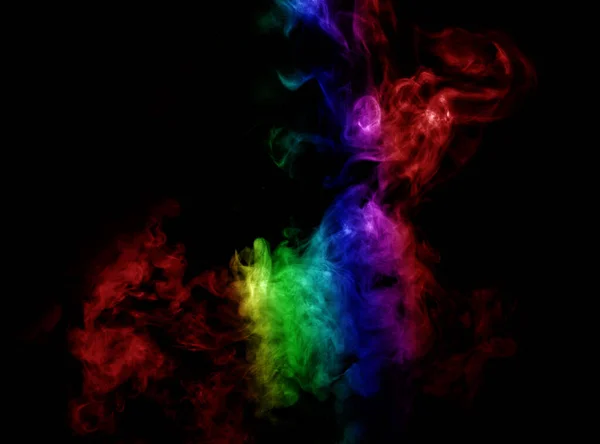 Humo Abstracto Aislado Sobre Fondo Negro Polvo Arco Iris — Foto de Stock