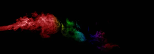 Abstrakter Rauch Isoliert Auf Schwarzem Hintergrund Regenbogenpuder — Stockfoto
