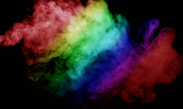 Fumo Astratto Isolato Fondo Nero Polvere Arcobaleno — Foto Stock