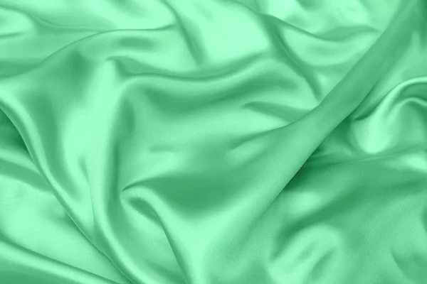 Groene Satijnen Stof Textuur Zachte Wazig Achtergrond — Stockfoto