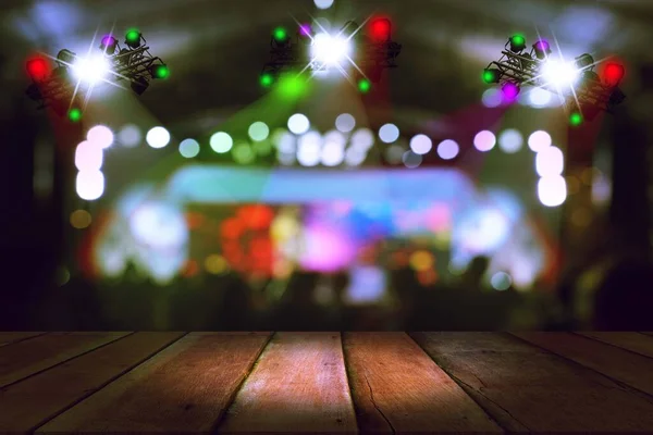 Размытое Освещение Концерта Боке Сцене Деревянным Полом — стоковое фото