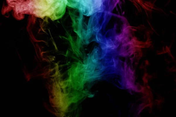 Humo Abstracto Aislado Sobre Fondo Negro Polvo Arco Iris — Foto de Stock