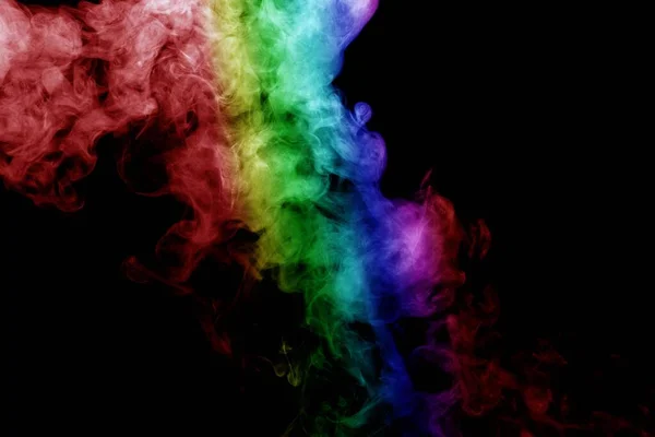 Abstract Rook Geïsoleerd Zwarte Achtergrond Rainbow Powder — Stockfoto