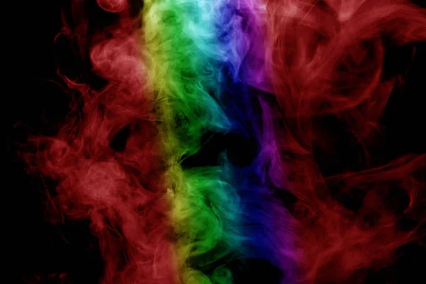 Fumo Astratto Isolato Fondo Nero Polvere Arcobaleno — Foto Stock