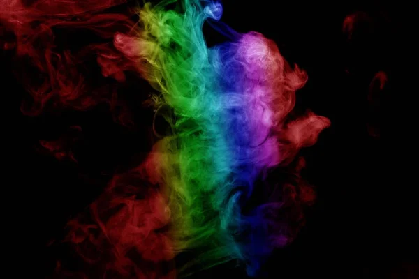 Fumo Abstrato Isolado Sobre Fundo Preto Arco Íris — Fotografia de Stock