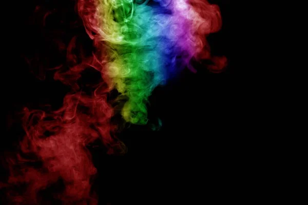 Humo Abstracto Aislado Sobre Fondo Negro Polvo Arco Iris — Foto de Stock