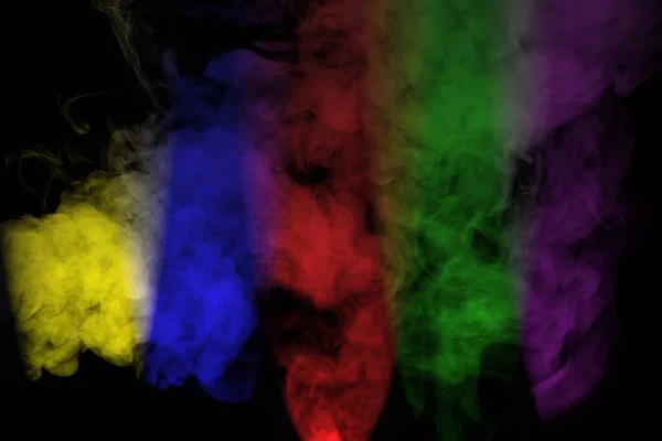 Fumo Astratto Isolato Fondo Nero Polvere Arcobaleno — Foto Stock