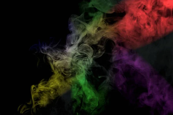 Humo Abstracto Aislado Sobre Fondo Negro Polvo Arco Iris — Foto de Stock