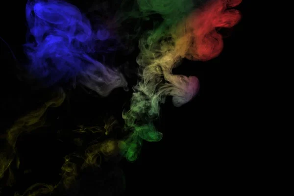 Humo Abstracto Aislado Sobre Fondo Negro Polvo Arco Iris — Foto de Stock