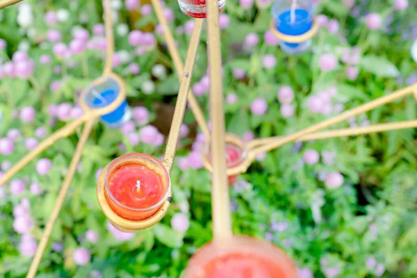 Velas Coloridas Vidro Pendurado Post — Fotografia de Stock