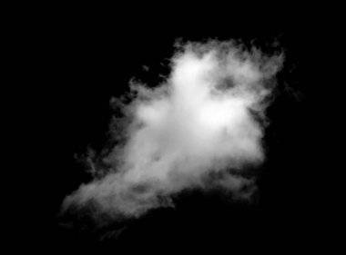 Dokulu Duman, soyut beyaz, siyah arkaplanda izole 