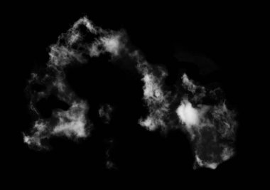 Dokulu Duman, soyut beyaz bulut siyah arkaplanda izole edilmiş, fırça etkisi