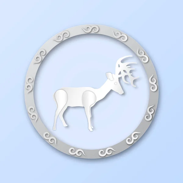 Λογότυπο Μοτίβο Στρογγυλό Πλαίσιο Και Λευκό Ελάφι Μοτίβο Για Την — Διανυσματικό Αρχείο