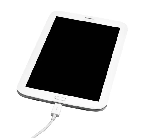 Tablet Υπολογιστή Μαύρη Οθόνη Που Απομονώνονται Λευκό Φόντο Περιλαμβάνουν Περικοπή — Φωτογραφία Αρχείου