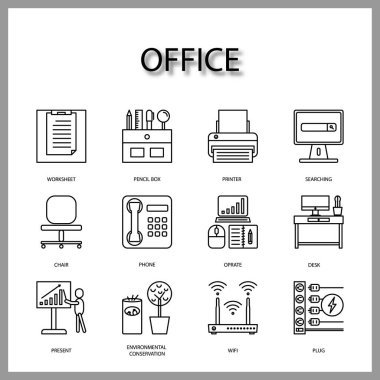 Beyaz arkaplanda ofis malzemeleri simgesi