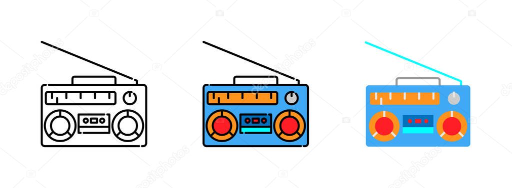 Retro Radio Player or Home stereo icon set isolated on white background.