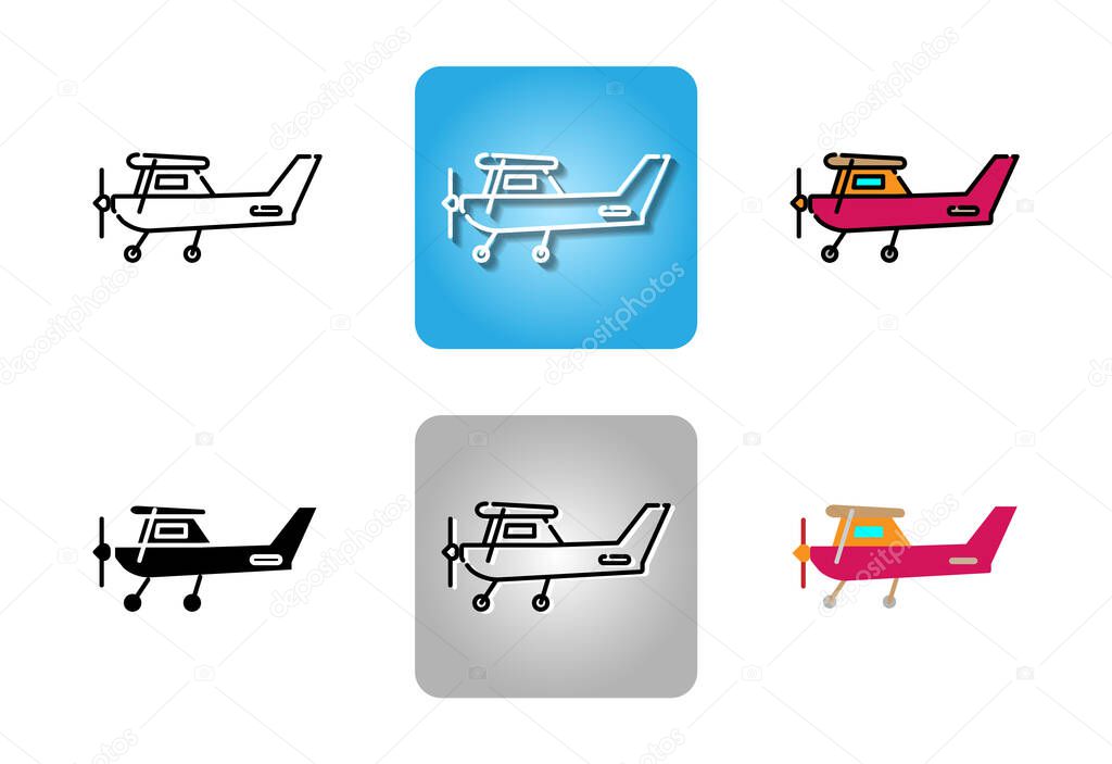 Small aircraft with propeller icon set isolated on white background for web design