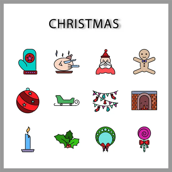 Kerst Pictogram Set Geïsoleerd Witte Achtergrond Voor Web Design — Stockvector