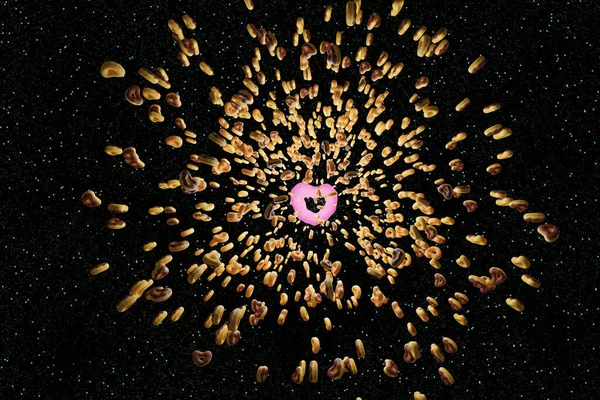 Coração Forma Donuts Rosa Com Fundo Abstrato Galáxia Donut Renderização — Fotografia de Stock