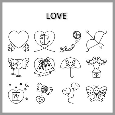 kalp şeklinde simge seti web tasarımı için beyaz arkaplanda izole edildi, Sevgililer Günü konsepti