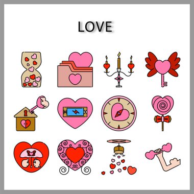 kalp şeklinde simge seti web tasarımı için beyaz arkaplanda izole edildi, Sevgililer Günü konsepti