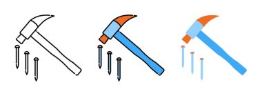 Çekiç ve çivi simgesi web tasarımı için beyaz arkaplanda izole edildi 