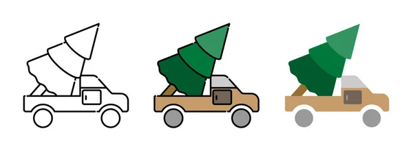 Pickup Truck Und Weihnachtsbaum Icon Set Isoliert Auf Weißem Hintergrund — Stockvektor