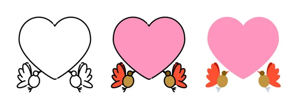 Heart Bird Ikon Készlet Elszigetelt Fehér Háttér Web Design Valentin — Stock Vector