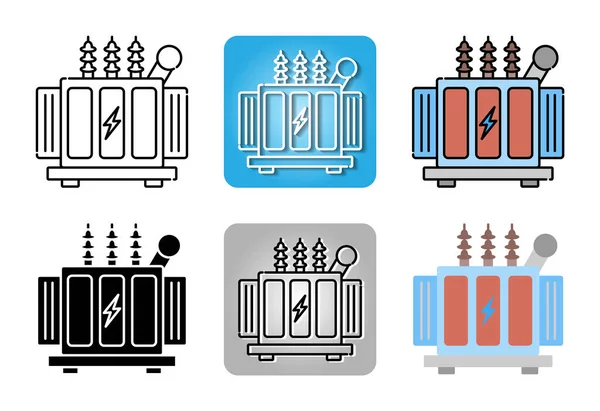 Набор Иконок Высоковольтного Электрического Трансформатора Изолирован Белом Фоне Веб Дизайна — стоковый вектор