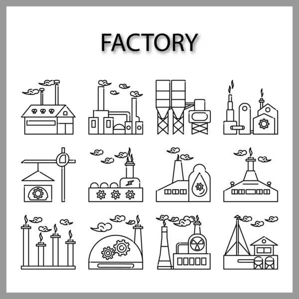 Industrial Building Factory Icon Set Isolated White Background Web Design — Stock Vector