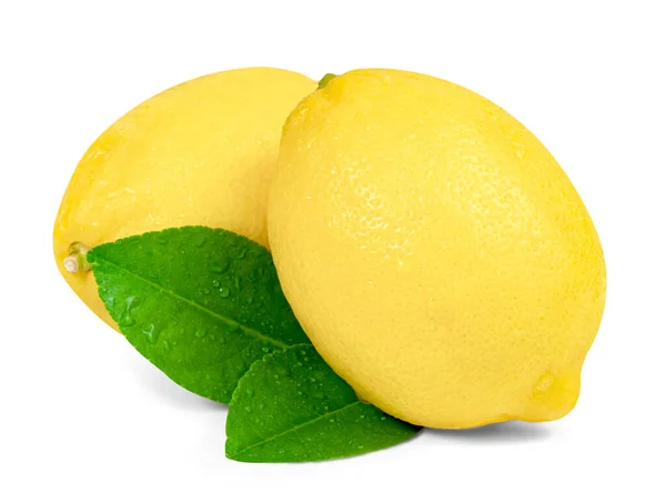 Beyaz Arkaplanda Yaprak Izole Edilmiş Limon Kırpma Yolunu Içerir — Stok fotoğraf