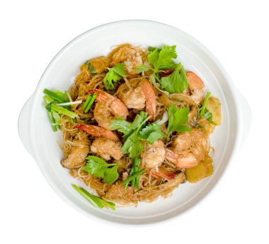 Beyaz arkaplanda izole edilmiş vermicelli karides, kırpma yolunu da içerir