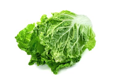 Beyaz arka planda taze Çin lahanası yaprağı, yeşil yapraklar... 